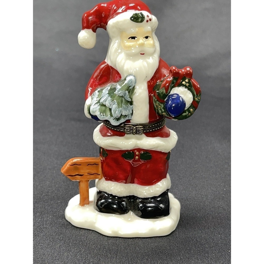 Vintage 99' Trinket Box Santa Claus Ornament 4" Porcelain Christmas Tree
